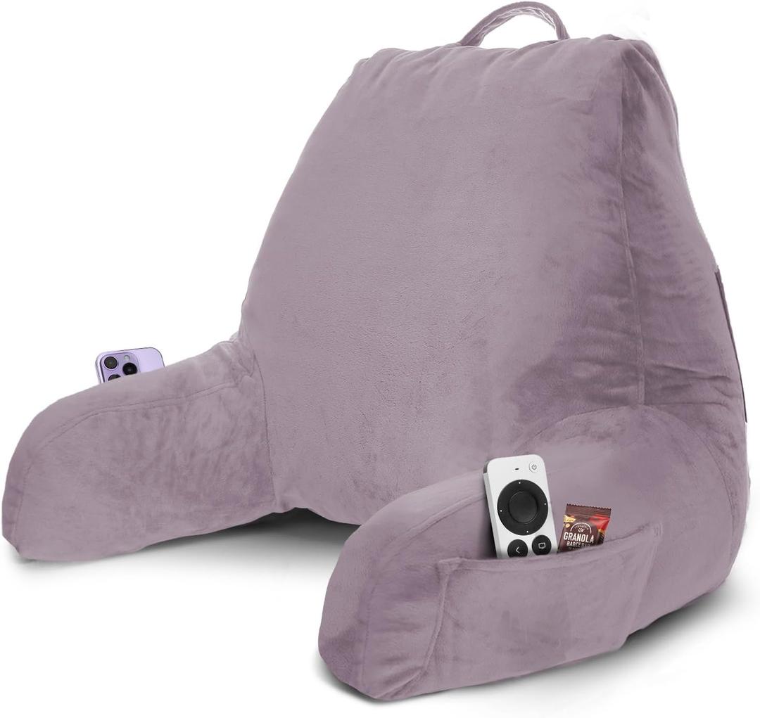 Nestl Reading Pillow with Shredded Memory Foam, Designed for Sitting Up in Bed and Couch, Back and Arms Adjustable Support for Adult & Teens Backrest Pillows for Reading, Washable Cover, Dusty Purple