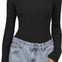 Darong Women's Long Sleeve Bodysuits Crew Neck Body Suits 2024 Basic One Piece Bodysuit Tops (X-Large, Black)