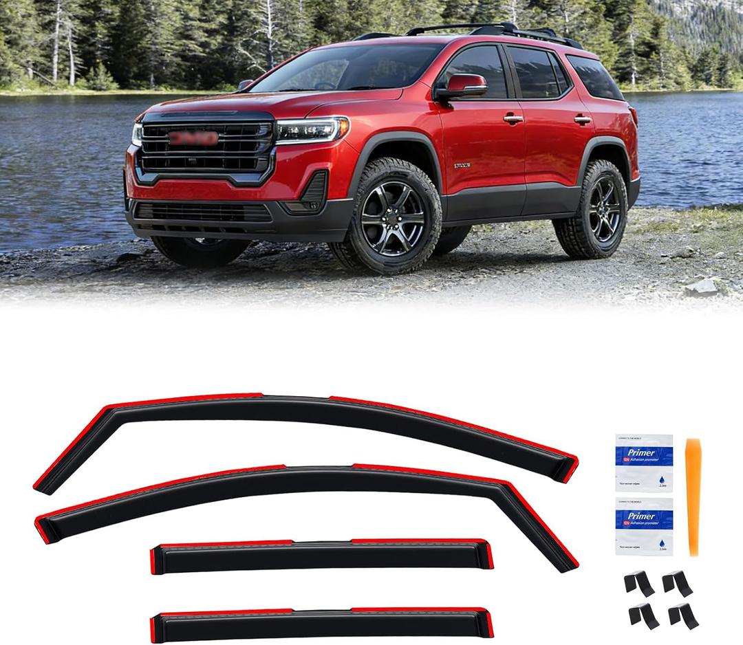 in-Channel Rain Guards for GMC Acadia 2017-2023, Window Visor Shields Vent Deflector Shade Wind Dark Smoke 2018 2019 2020 2021 2022 17 18 19 20 21 22 23, Tape-On Inside-Mount, 4PCS