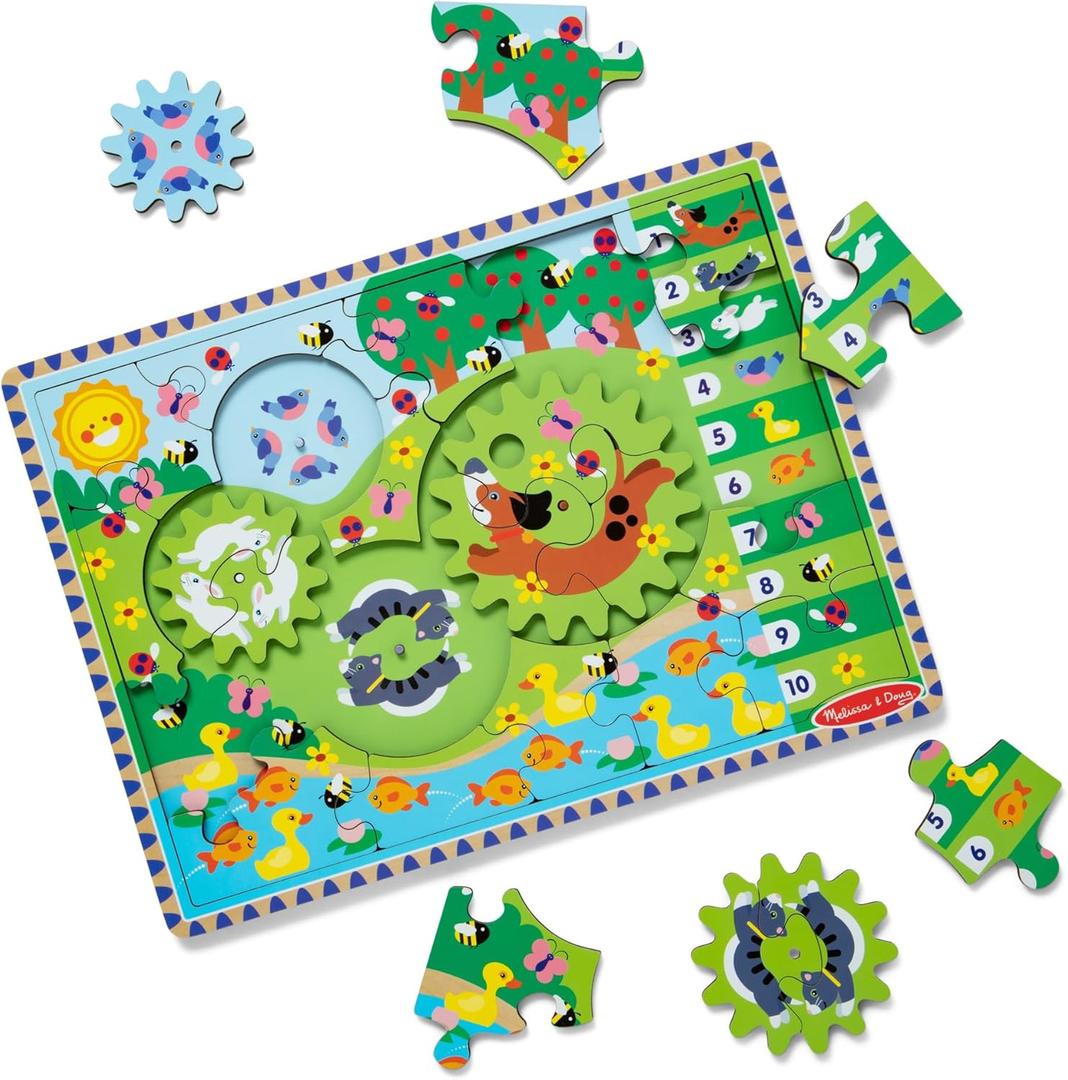 Melissa & Doug Wooden Animal Chase Jigsaw Spinning Gear Puzzle  24 Pieces Wooden Puzzle for Toddlers and Preschoolers, for Boys and Girls Ages 3+