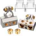 Battery Terminal Connectors, 0/2/4/6/8/10 AWG Battery Terminals, Heavy Duty Car Battery Terminal, Top Post Multiple Marine Superior Connectivity Long Lasting Easy to Install Versatile (Silver)