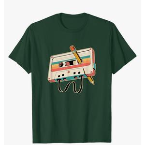 Retro Cassette Tape with Pencil 80s 90s Music Vintage Party T-Shirt XXL