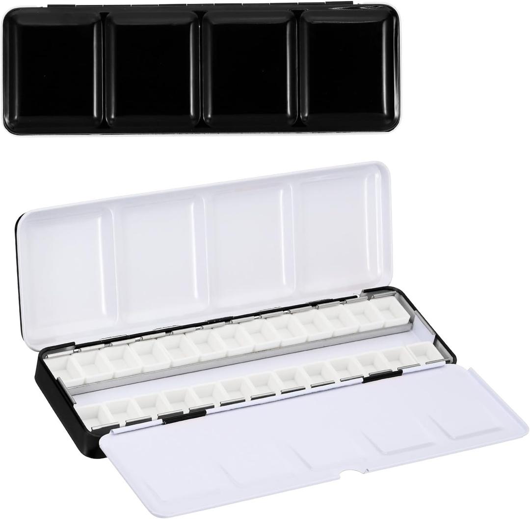 PATIKIL Empty Watercolor Palette, Metal Watercolor Tin with 26pcs Half Pans Paint Case with Lid Paint Box for Travel Gouache Oil Painting, Black