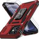 DEERLAMN Case for iPhone 12/12 Pro with Slide Camera Cover+Screen Protector(2 Packs),Rotated Ring Kickstand Military Grade Shockproof Protective Cover-Red