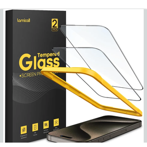 Lamicall Screen Protector for iPhone 15 Pro - [No White Edge] 2Pack, with Easy Mount Frame, Screen Protective Film, Anti-Fingerprint Protective Tempered Glass, Anti-Scratch, 9H