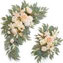 Faux Flower Swag Set of 2 for Wedding Welcome Signs Floral Swag Wedding Reception Ceremony Signs Decor (Champagne & Cream)