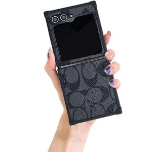 Phone Case for Samsung Galaxy Z Flip6,Luxury Designer PU Leather Case Classic Shockproof TPU Bumper Premium Protection Soft Cover Case Compatible with Samsung Galaxy Z Flip 6 (Black)