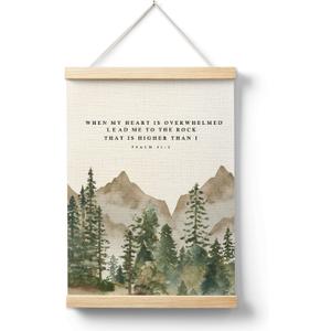 AQYIP Inspirational Christian Bible Verse Wall Art Decor, Motivational Mountain Lead Me to the Rock Scripture Religious Poster Canvas Prints for Home Office Church Wall Decoration, 12x16 Inch