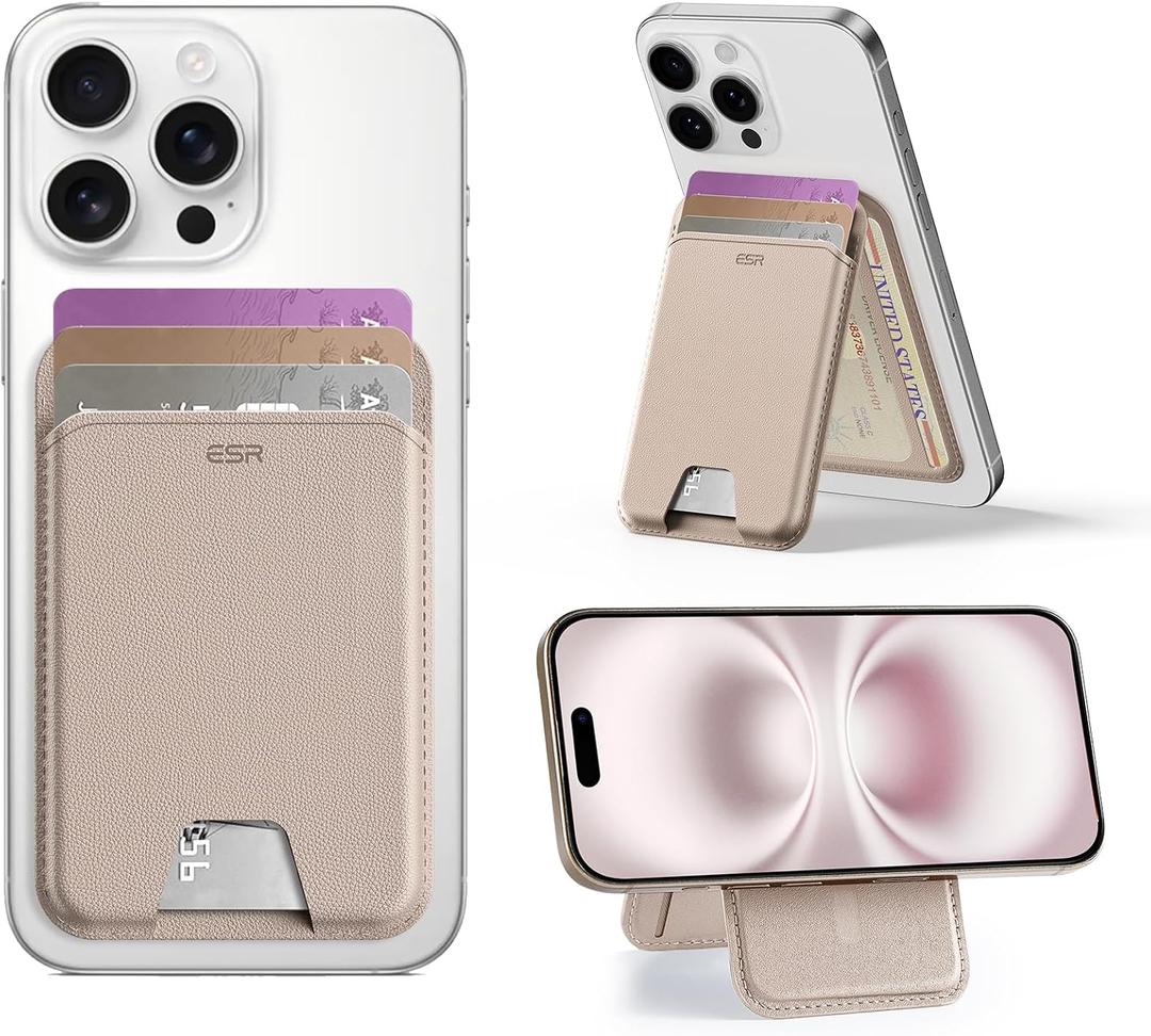 ESR Aura for MagSafe Wallet with Adjustable Stand, RFID Blocking, 5 Card Holder for Phone Case, Slim Magnetic Wallet for iPhone 17e/17/16/15/14/13/12 Series, Not for 13/12 Mini,Desert Titanium