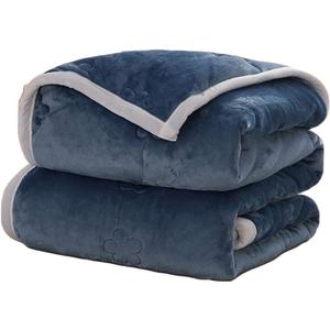 Thickened Bed Blanket Quilt in Winter, Three-Layer Flannel Quilted Blanket, Filled with Down Cotton, Light and Comfortable, The Best Gift in Winter,Blue,200x230cm
