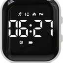 Non-Bluetooth Led Fitness Tracker Watch,Digital Pedometer Watch,with Step Counting/Distance/Calories/Stopwatch/Alarm Clock, Great Gift for Kids Teens Girls Boys Xmas (Square - white)