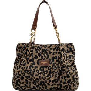 Leopard Cheetah Print Tote Shoulder Bag, Canvas Animal Print Chain Handbag With Zipper, Y2K Trendy Fun Everyday Tote Purses Gifts For Women