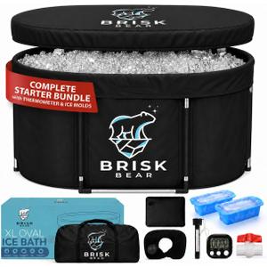 XL Oval Ice Bath Tub for Athletes with Cover by Brisk Bear - Extra Large Cold Plunge Tub for Recovery - Ice Tub with Digital Timer, Thermometer & Reusable Ice Molds - Cold Plunge to Soothe Muscles