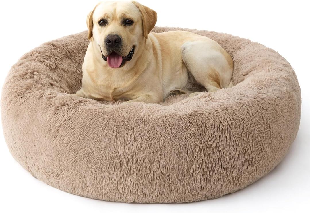 Bedsure SupportMax™ Calming Dog Bed for Extra Large Dogs - 45in Donut Washable Large Pet Bed, Anti-Slip ＆Removable Cover,420GSM Round Anti-Anxiety Fluffy Plush Faux Fur, Fits up to 100lbs Pets