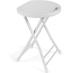 Folding Stool, 18 Inch Foldable Stool with Handle & Steel Frame, Folding Bar Stools, 500lbs Sturdy Foldable Lightweight Metal Chair for Camping, Indoor and Outdoor, White, 18-inch Pack of 1