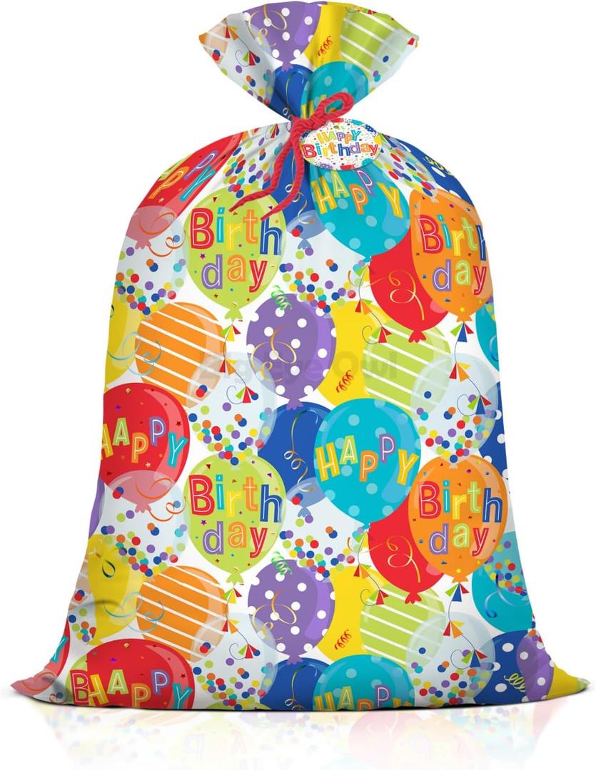 Extra Large Jumbo Happy Birthday Present Bag - 36''x48'' XL Oversized Party Gift Wrapping Bags with Colorful Balloon Confetti Design