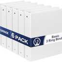1.5-Inch 3-Ring Binder with Pockets, 1-1/2’’ Premium View Binders with Three Ring Binders Holds up to 325 Sheets US Letter Size, Bulk Pack of 6, Perfect for Home, Office, and School, White