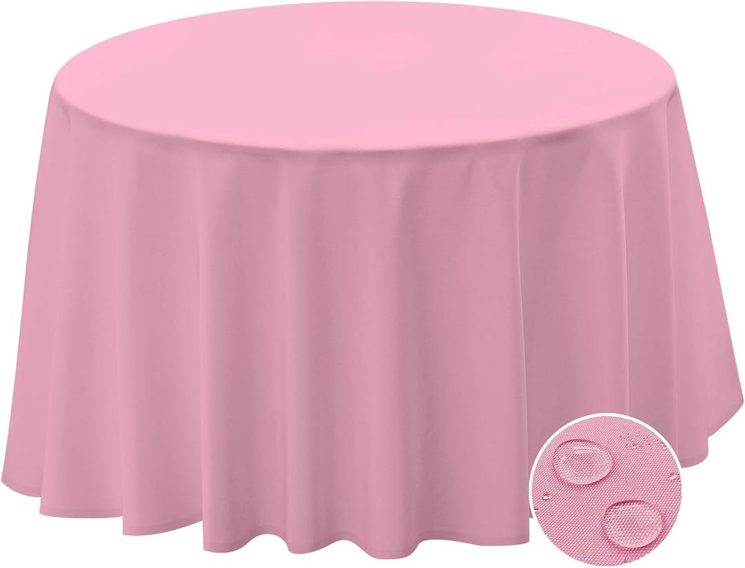 BYDOLL Table Cloth 60 Inch Round Tablecloth Fits Max50 Inch Diameter Table Top,Pink Polyester Washable Wrinkle-Free Spillproof Tablecloth for Party Patio Cover