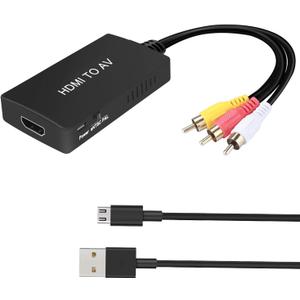 HDMI to RCA Converter, HDMI to AV 3RCA CVBs Composite Video Audio Converter Adapter Supports PAL/NTSC for TV Stick, Roku, Android TV Box, DVD ect, Black