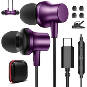 USB C Headphone Wired Ear Buds for Samsung S26 Ultra S25 A16 A17 A36 Magnetic Type C Earphone for iPhone 17 Pro Max 16 15 16e HD Mic in Ear Noise Isolation Earbuds for iPad A16 Pixel 10a 10 9a