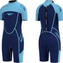 Seaskin Kids Wetsuit for Boys Girls Toddler 3mm Back Zip Thermal Swimsuits (4, Blue shorty)
