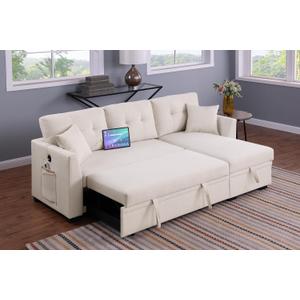 81.5" Reversible Sleeper Sectional Sofabed L-Shaped Corner Pull Out Sleeper Couch Bed with Reversible Storage Chaise and 2 Pillows, Modern Convertible Corner Sleeper Sectional Sofa for Living Room
