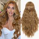 FAVE Ombre Honey Blonde Wig Middle Part Blonde Wigs for Women 28 IN Natural Blonde Highlight Wig Light Brown Wigs for White Women