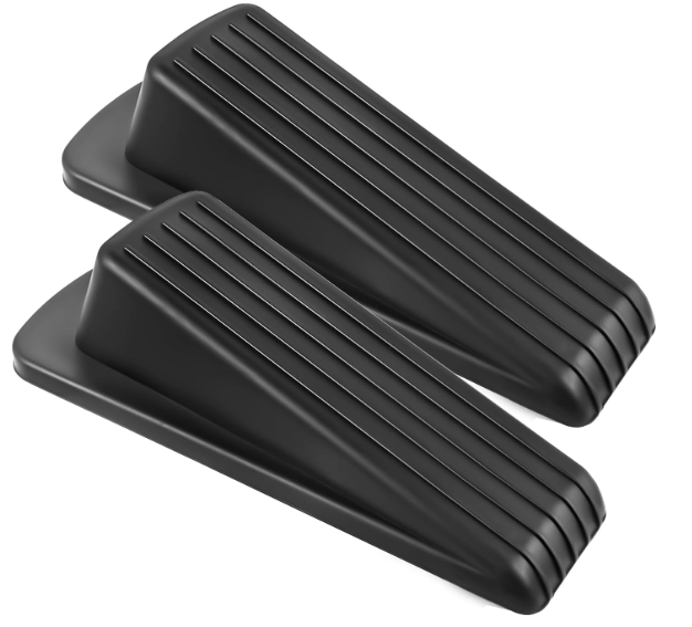 Door Stoppers for Bottom of Door on Floor, Premium Rubber Door Stopper Wedge, Floor Sturdy Stackable Door Stops for Carpet Heavy Duty Door, Door Gaps (Black, 2 Pack)