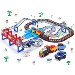 CUTE STONE Toy Train Set for Toddler, Train Track Set with Cars, Electric Train with Realistic Sound, Train Track Playset for 3 4 5 Years Old Girls Boys