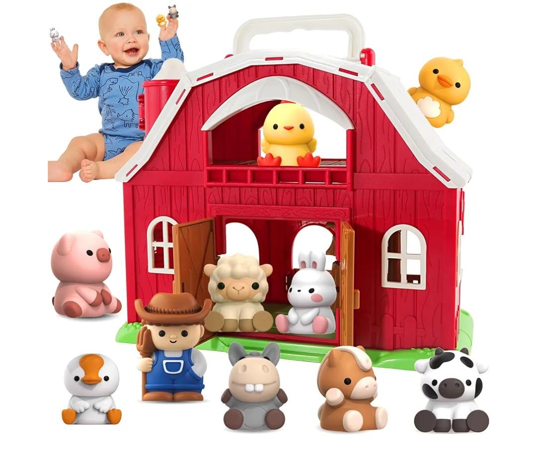 Toys for 1 2 3 Years Old Boys and Girls, Big Barn Playset with Farm Animal, Preschool Montessori Toy, Farm Playset with Big Red Barn & Farmer, Christmas & Birthday Gift Toy for Kids