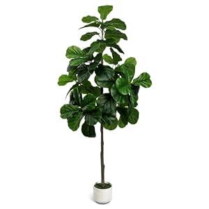 LuceAlberi Artificial Fiddle Leaf Fig Tree 6FT - Large Fake Trees with White Planter, Tall Faux Ficus Lyrata Tree Floor Plants for Indoor Home Decor Office Living Room Housewarming Gift, 1Pack
