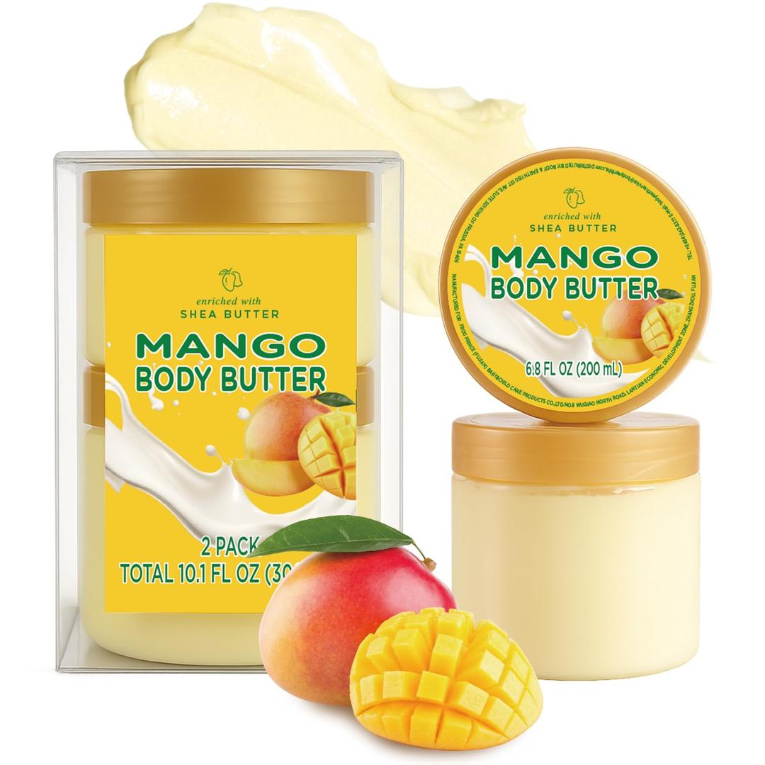 Mango Body Butter, Shea Body Butter for Women Dry Skin, Natural Mango Lotion for Body Care Smell Good-3.4 floz+6.8 floz(100ml+200ml) (10.5 Ounce (Pack of 1))