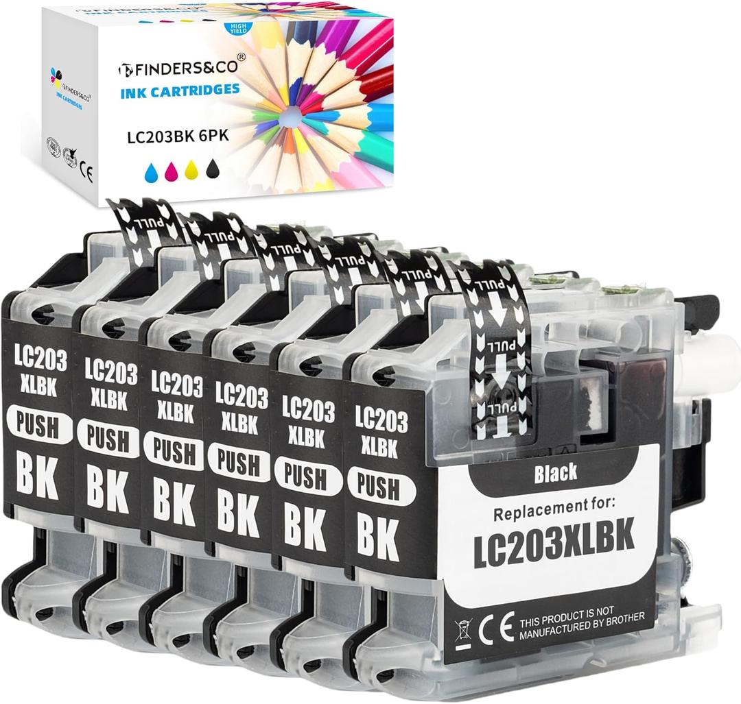 F FINDERS&CO LC203 BK Black Ink Cartridge Replacement for Brother LC-203 LC201 XL to Use with Brother MFC-J480DW J880DW MFC-J680DW J885DW Printer, 6X LC203BK