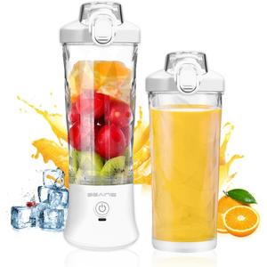 Portable Blender with 20 Oz Travel Cup, 6 Blades, USB Rechargeable for Shakes, Smoothies, Gym, Kitchen and Outdoors (White)