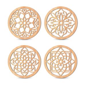KOYILTD 4 Pieces Thicken Rustic Wall Decor, Flower Carved Wall Art, Wooden Hollow Carved Design(Round, 10in)