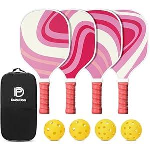 DULCE DOM Pink Pickleball Paddles Set of 4, Women Pickleball Equipment with 4 Pickleball Training Paddles, 4 Pickle Balls and Portable Bag, Pickleball Rackets Equipment for Beginners & Pros  