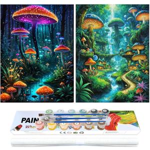 Lovepefe Mushroom Paint by Numbers Kit for Adults and Kids Beginner 2 Pack Mushrooms Forest Adult Paint by Number Kits On Canvas DIY Oil Painting Kits for Gift Wall Decor 12x16 Inch (LFDK0506)