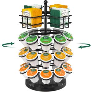 EsLuker.ly K Cup Holder Coffee Pod Organizer Carousel for Countertop, Rotatable Metal 4-Tier Storage Rack Stand for 30 K Cups & Tea Bags, Convenience Meets Elegance