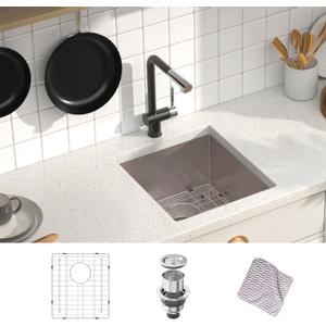 MENSARJOR Undermount Kitchen Sink, 304 Stainless Steel Round Corner Single Bowl Deep Kitchen Sinks, 10-inch Deep Large Bar Sink, 17"X19"Inch