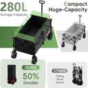 46" L Collapsible Foldable Extended Wagon, 500LB Weight Capacity with 280L Heavy Duty Folding Cart,Utility Wagon with All-Terrain Beach Wheel & Drink Holders,Black