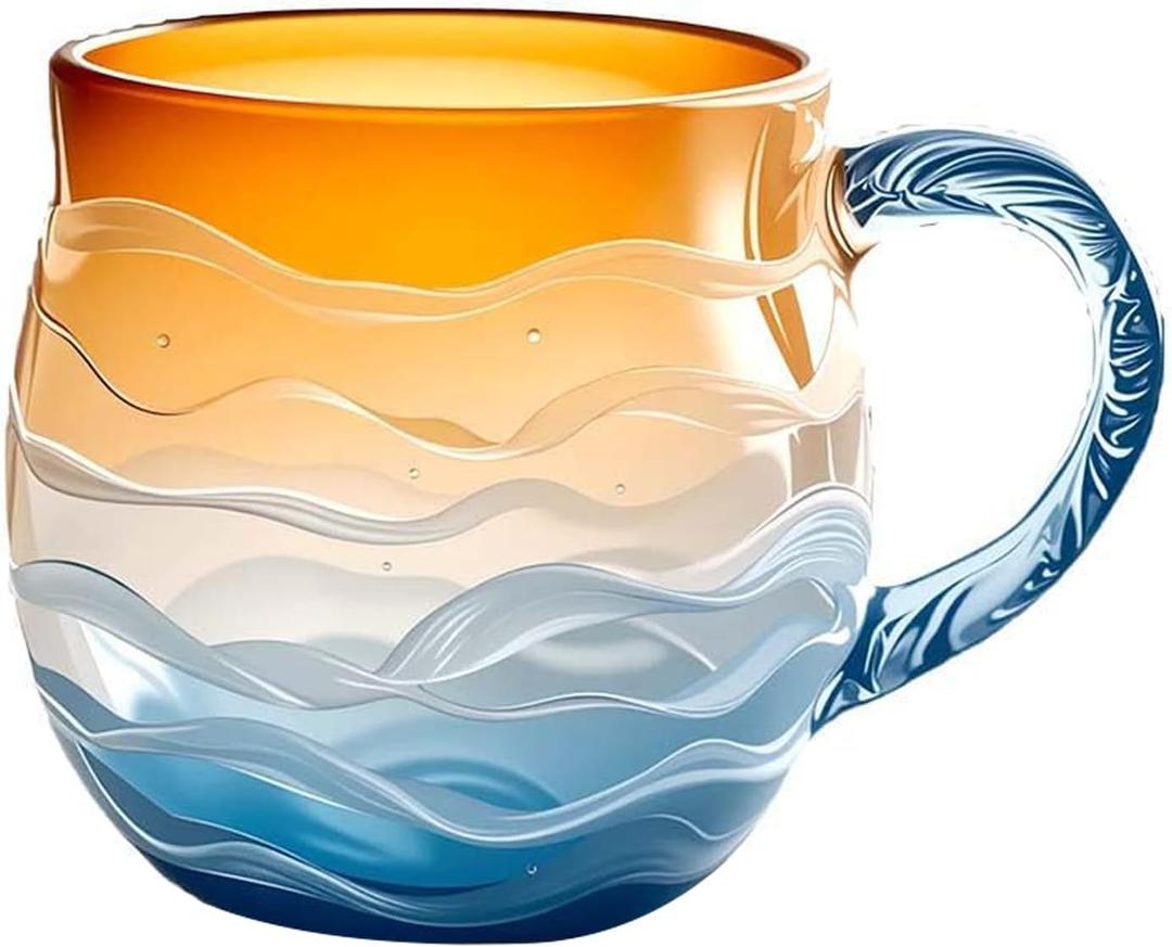 Sea Glass Sundown Mug 12oz - Handcrafted Ocean Wave Design, Textured Coastal Beach Mug for Coffee & Tea, Unique Gift for Ocean & Surf Lovers