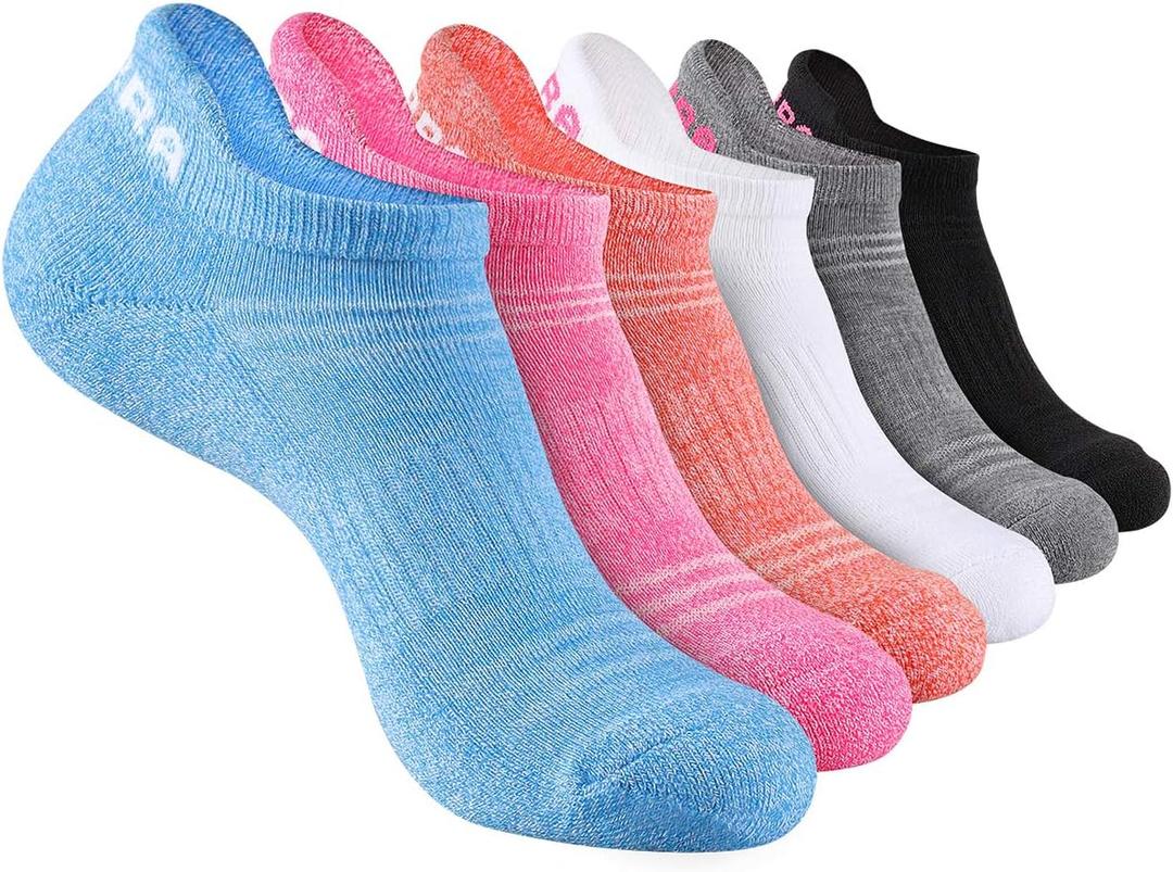 Womens Ankle Socks 6-Pairs Athletic Running Sport Socks With Cushioned Sole (White, 6 Pairs Multicolor (Women Shoe 6-10))
