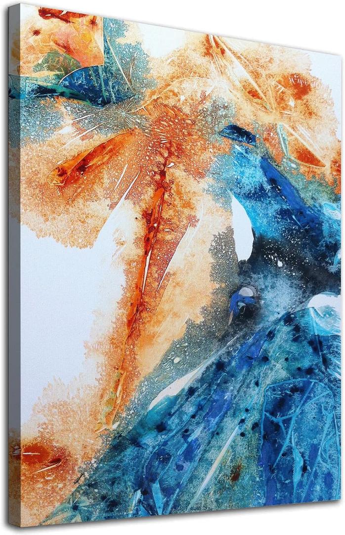 Orange Blue Canvas Wall Art Abstract Modern Painting Blue and Orange Pictures Colorful Pastel Wall Art Abstract Blue Poster Navy Blue and Orange Pictures Abstract Watercolor Print 16x24inch No Frame (16L" x 24W")