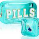 Hillban 2 Pcs Medicine Bag Gifts Chenille Letter Bag Preppy Clear Makeup Meds Nylon Pouch Set PVC Transparent Mini First Aid Christmas Gift for Travel, (Fresh)