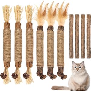 Bissap 10 PCS Silvervine Chew Sticks for Cats, Catnip Chew Sticks Cat Toys for Indoor Cat Kitten Teeth Grinding Interactive Feather Toys for Aggressive Chewers Dental Care