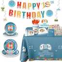 18th Birthday Party Supplies for Boys - 131Pcs Happy 18 Years Birthday Decorations Set, Includes Plates, Napkins, Tablecloth, Cups, Banner, Stickers, Cake Topper, Tableware for 20 Guests