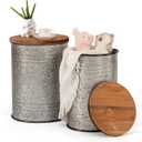 Poofzy Farmhouse End Tables Set of 2, Galvanized Metal Decor Side Table with Wood Lid, Coffee Table Storage Stool for Living Room (Grey), 13.7 inches x 13.7 inches x 20 inches