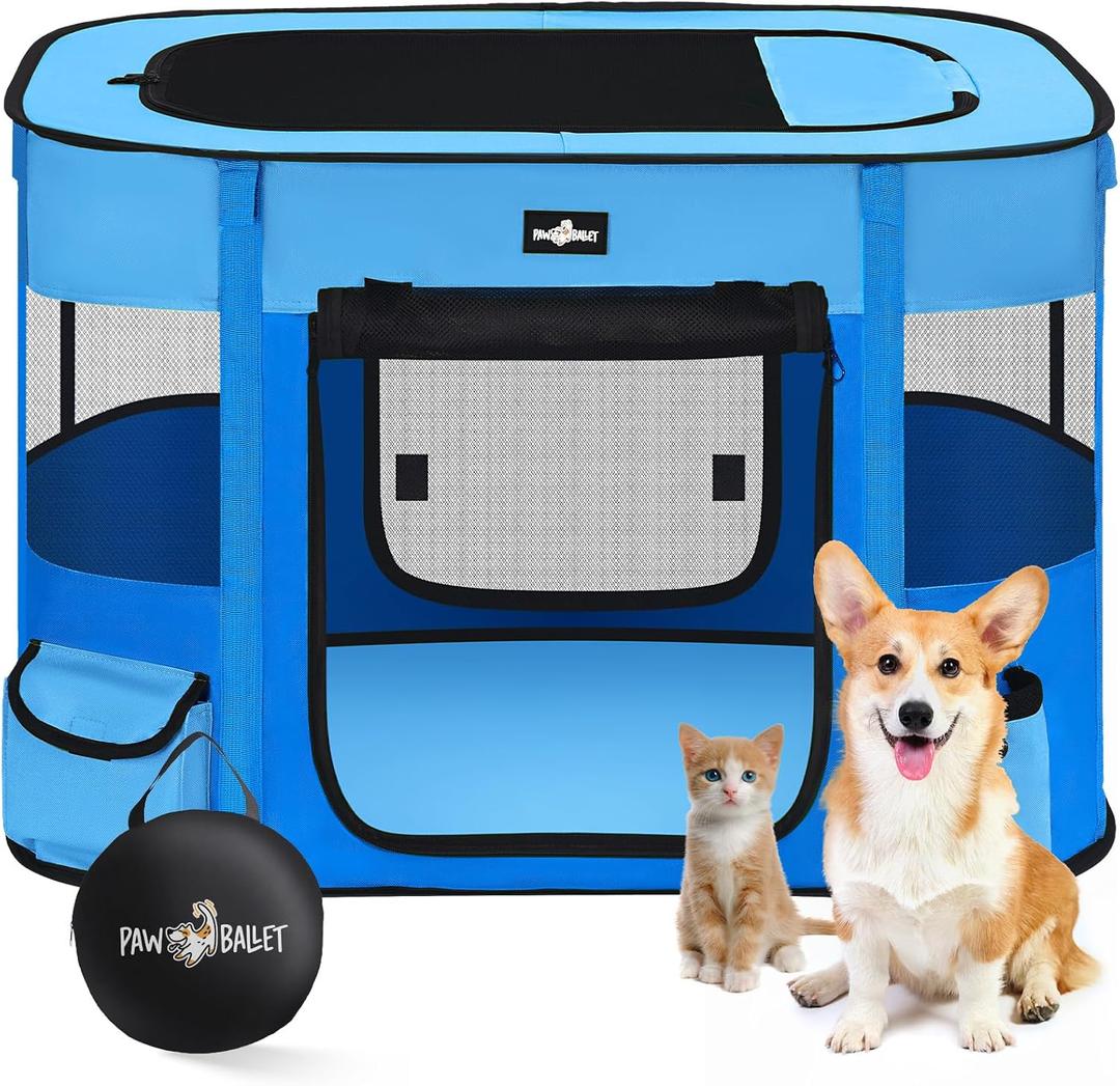 Paw Ballet 
Dog Playpen, Foldable Cat Playpen with Carrying Case, Exercise Dog Playpen Kennel Tent Crate Cage with Removable Zipper Shade Cover for Kitten Puppy Outdoor Indoor Use, S 