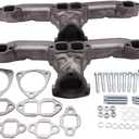 1 SET SHLPDFM Ground smooth Plain Rams Horn Exhaust Manifolds WITH all gaskets and hardware Compatible with Small Block Chevy SBC 283 305 327 350 400