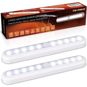 STAR-SPANGLED 11 Motion Sensor Lights Indoor AA Battery Operated, Stick on LED Light for Closet, Stairs, Under Cabinet, Kitchen, Cool White, 2 Pack